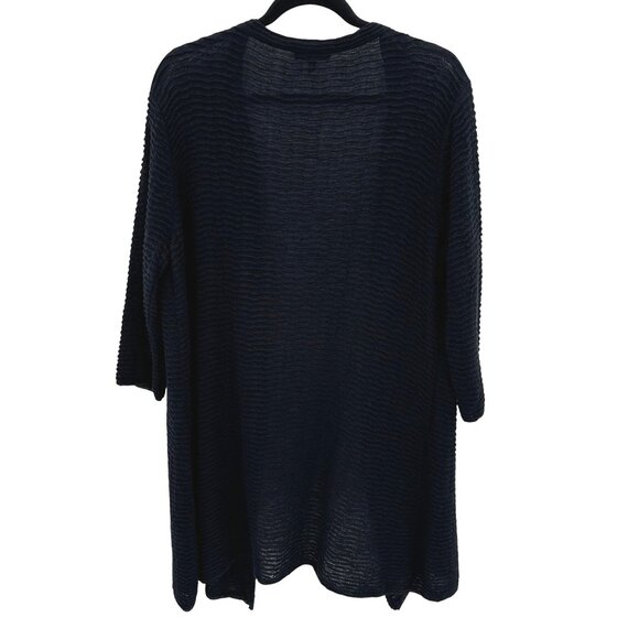 Eileen Fisher Womens Black Cotton Linen Blend Long Line Sweater Cardigan L - Picture 3 of 8